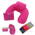 Promotion inflatable pillow, inflatable travel pillow, flocked inflatable neck pillow